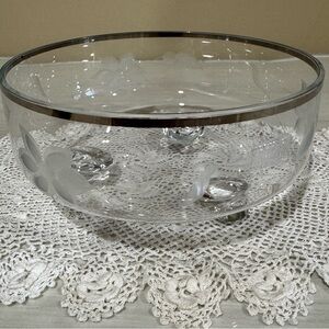 Vintage Krosno Polish Etched Footed Crystal Bowl